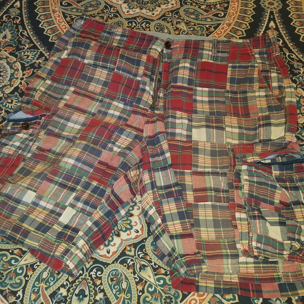 JCrew madras cargo shorts